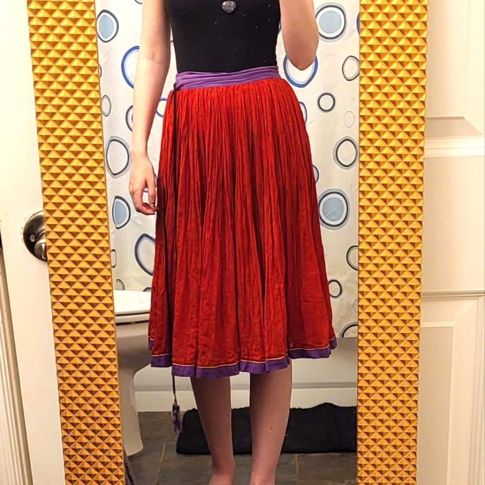 Red midi skirt with purple trim